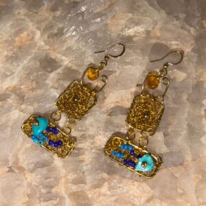 Pendientes Asimétricos Laberinto Mental de Estructura Modular y Minerales