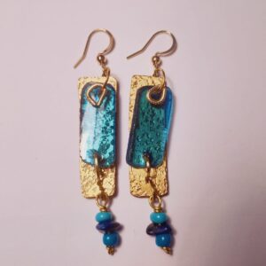 Pendientes Geométricos en Vidrio Marino & Latón Texturizado